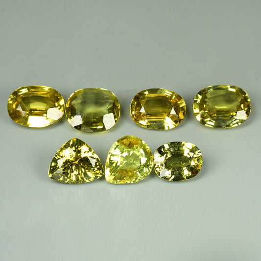 9.83cts (7 pcs 2cts plus size Avg.) SPARKLING 100% Natural Yellow Green Color Unheated Chrysoberyl